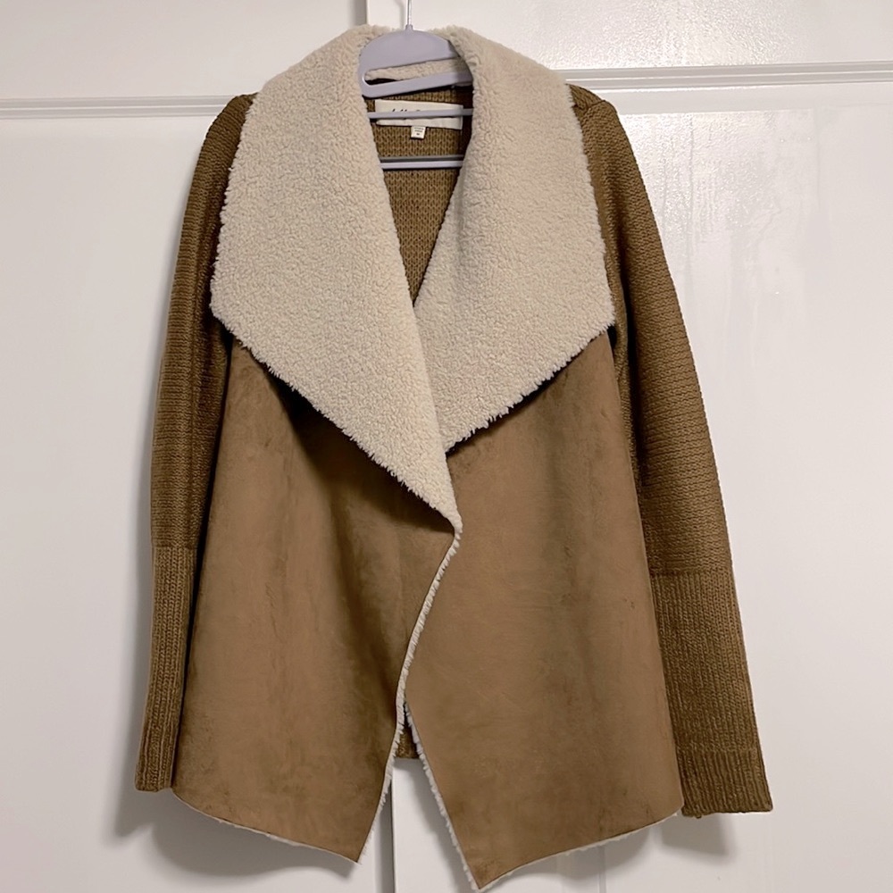 Debby Collection - faux fur, suede-look sweater cardigan - Women’s M